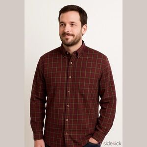 Men’s 3XL Red, Tan & Navy Plaid Button-Down Shirt | Classic Casual